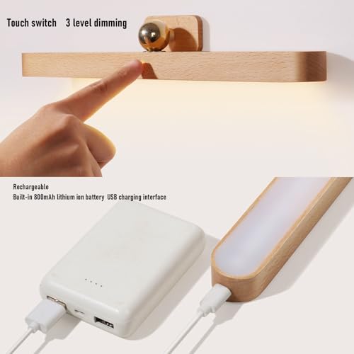 Luz de Espejo LED de Madera Recargable 800 MAh con Control Táctil para Baño 7
