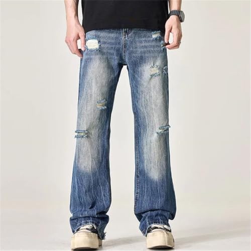 Men's Classic Ripped Striped Jeans Vintage Straight Jeans2