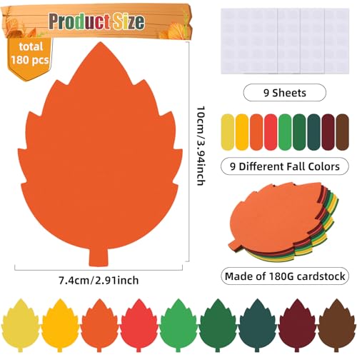 MixTeach 180 peças de recortes de papel de folha, recortes de folhas de outono, cores sortidas, form