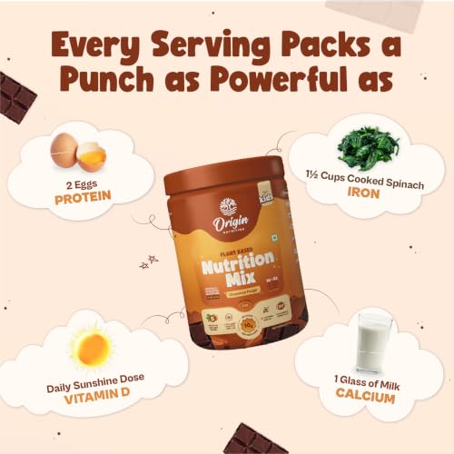Image of Origin Kids Nutrition Mix | Ages 7-12 | 10g Plant Protein | Eye Health, Immunity & Height Growth | Chocolate Fudge, 316g | Zero Refined Sugar | Plant-Based