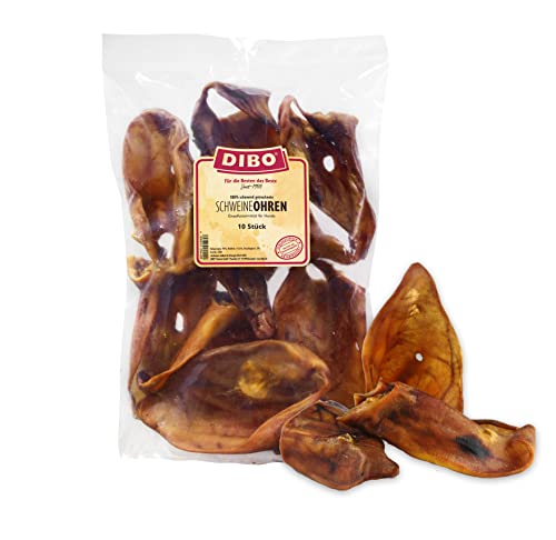 DIBO Schweineohren, 10 Stück im Beutel, der kleine Naturkau-Snack oder Leckerli für Zwischendurch, Hundefutter, Qualitätskauartikel ohne Chemie Cover