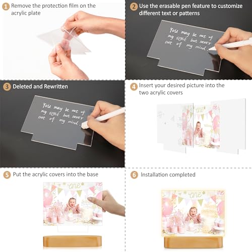 CooPark LED Notiztafel Nachtlicht, Personalisierte Bilderrahmen Lampe aus Acryl mit Löschbarer Stift, DIY Schreiben Abwischbare Nachrichtentafel Schlafzimmer Büro Dekor, Kindertag Geschenk für Kinder