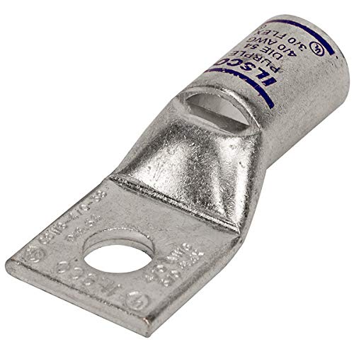 Ilsco SureCrimp Copper Compression Lugs, Standard Barrel, 1-Hole, w/Sight Hole, Wire Size: 4/0 AWG / 3/0 Flex, Bolt/Stud Size: 3/8, 10pk