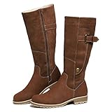 gracosy Rodilla Alta Botas Mujer Botas Nieve Piel Forrado Invierno Cálidas Botas Antideslizante Peso Ligero Tacón Bajo Botines Cremallera Casuales