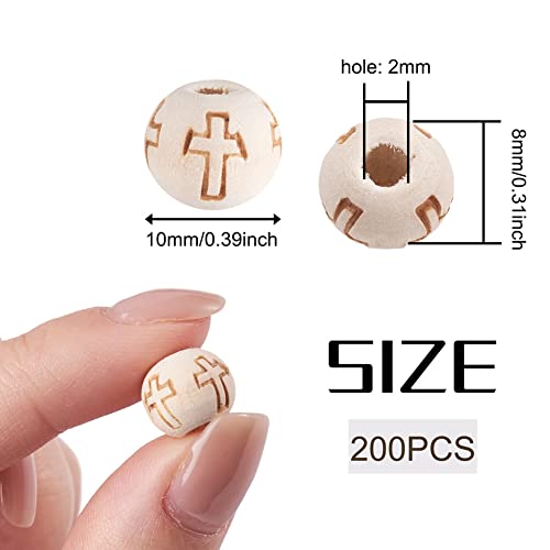 Cheriswelry 200pcs 10mm Natural Unfinished Round Wood Beads with Cross Solid Wooden Ball Loose Spacers for DIY Jewelry Making Hole:2mm - Image 2