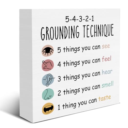 Mental Health Sign Grounding Technique Wood Block Sign Classroom School Counselor Therapy Office Home Shelf Tabletop Decor Psychology Gifts