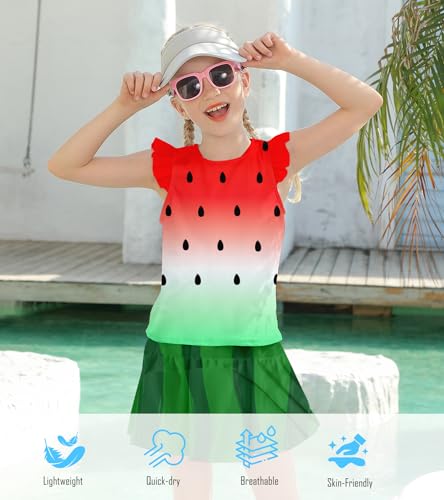 Image of Girls Swimsuit 2 Piece Ruffle Bathing Suit UPF 50+ Tankini Swimsuit Skirt with Lining Size 3-10