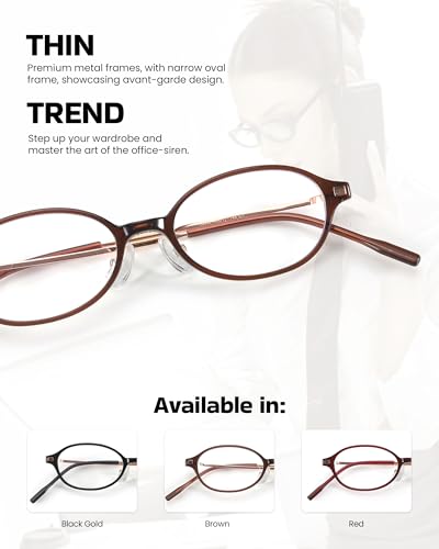 Image of SODQW Titanium Oval Blue Light Glasses for Women, Trendy Small Office-Siren Bayonetta Glasses with Clear Lens