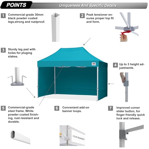 Image of ABCCANOPY Commercial Pop Up Canopy Tent with Sidewalls 10X15,Turquoise