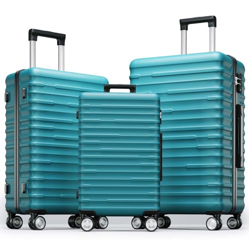 Altillo 3 Piece Luggage Set, PC+ABS Lightweight Suitcase Sets with Spinner Wheels, Hardshell Luggage Sets with TSA Lock (20/24/28) (Lake Blue)