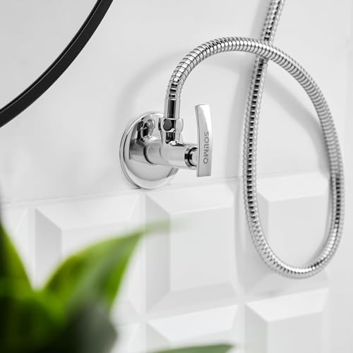 Image of Amazon Brand - Solimo Hydroflow Angle Cock /Valve for Bathroom /Kitchen with Wall Flange, Durable, Elegant Design (Brass, Chrome Finish) (Pack of 2)
