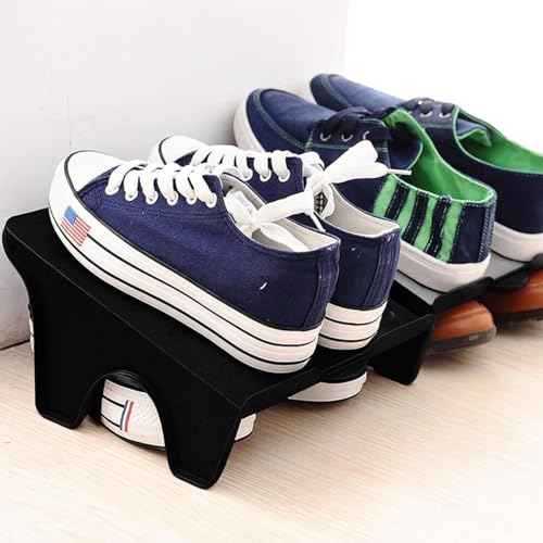Image of NYALKARAN Plastic Shoe Organizer Stand Space Saver Shoe Storage Rack Double Layer Free Standing Shoe Slipper Stacker (Black, Set of 8)