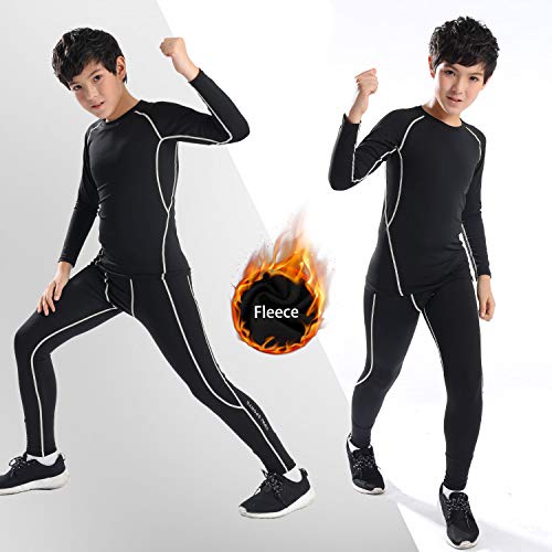 Image of 2 /3 /4 Pcs Boys Girls Base Layer Athletic Compression Leggings and Shirts Thermal Underwear Set Running Pants Tights
