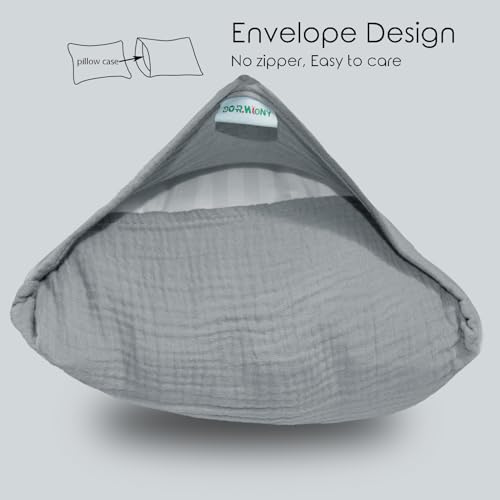 Image of Organic Cotton Muslin Mini Pillowcases with Envelope Design,2 Pack Ultra Breathable Kids Toddler Pillowcases for Boys and Girls- 13 x 18 inches (Grey)