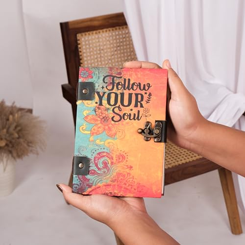 Image of CRAFT JUNKY Journal Diary with Handcrafted Box, 5 x 7 Inch Special Binding Unruled Lock Diary for Girls, Art Book with Aesthetic Print Sketch Book for Artists, 200 Acid-Free Pages A5 (SOUL)