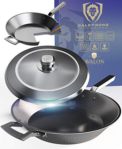 DALSTRONG Frying Pan Skillet - 12" (30,5 cm) - The Avalon Series - 3L - 5-Ply Copper Core - Hammered Finish - Black Cookware - w/Lid & Pot Protector 1 Gallery Image