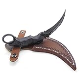 MASALONG Outdoor Survival Claw Tactical Teeth Knife Double Edged Sharp Fixed Blade Knife with Sheath (Stone wash Version)