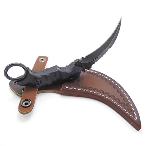 MASALONG Outdoor Survival Claw Tactical Teeth Knife Double Edged Sharp Fixed Blade Knife with Sheath (Stone wash Version)