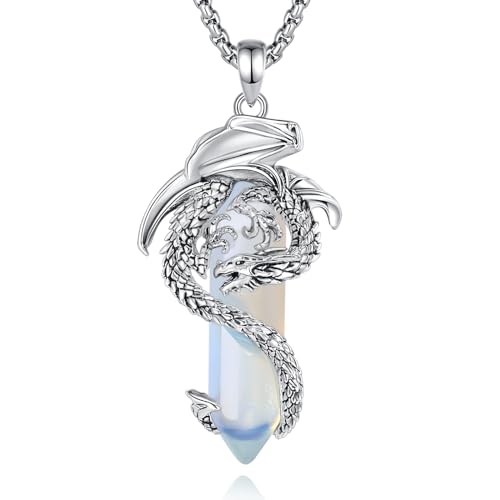 EUDORA Harmony Ball Collar Dragón Ópalo para Mujer Hombre, Colgante Ópalo Vintage Vikingo Dragon Joyería Amuleto Collares the Witcher, Regalos Originales para Hombre Mujer Parejas Padres, 20'+24'
