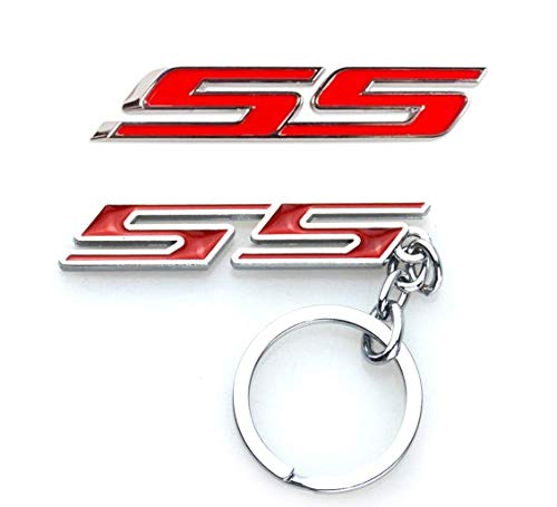 Image of SS Letter Grille Fender Lid Trunk Emblem Badge Plus SS keychian for Chevy Camaro Impala 2010-2015 (Red)
