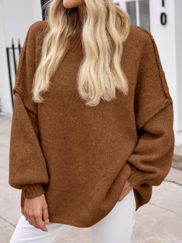 Image of Saodimallsu Womens Oversized Sweaters Mock Neck Batwing Long Sleeve 2026 Fall Trendy Ribbed Knit Casual Tunic Sweater