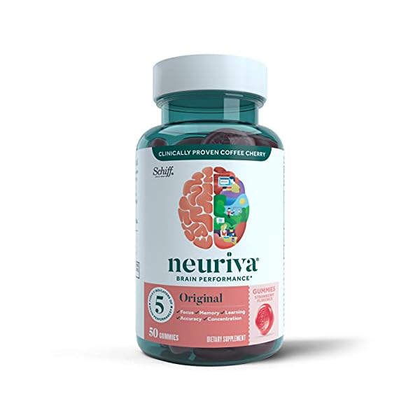 Neuriva-Nootropic-Brain-Support-Supplement-Original-Strawberry-Gummies-50-count-in-a-bottle-Phosphatidylserine-Gluten-Free-Vegetarian-Supports-Focus-Memory-Concentration-Learning-and-Accuracy NEURIVA Original Brain Supplement for Memory, Focus & Concentration + Learning & Accuracy with Clinically Tested Nootropics Phosphatidylserine and Neurofactor, Caffeine Free, 50ct Strawberry Gummies