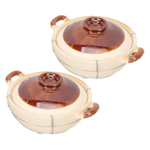 WRITWAA Olla de Barro Japonesa para Cocinar Arroz con Mango Ergonómico, Cazuela Individual de 0.5l para Horno, Set 2 Piezas, Utensilios de Cocina Multiusos en Color Claro