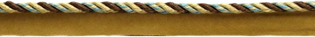 DÉCOPRO 3/16" (0.5cm) Small Shiny Twisted with Lip Twisted Rope | Cord Trim # 0316MLT, Topaz Beige #PR24 (Gold Beige, Chocolate Brown, Sky Blue) 12 Yard Value Pack (36 ft/11m)