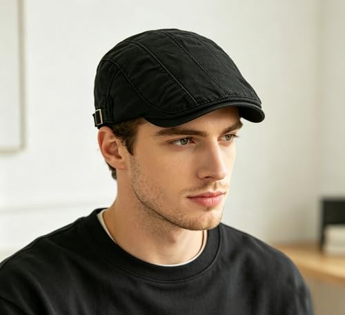 Image of Cotton Newsboy Cap for Men Flat Hats Adjustable Ivy Gatsby Driving Hat Cap