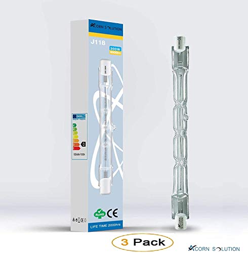 AcornSolution - 3 bombillas halógenas lineales de ahorro de energía equivalente a 300 W R7s J118 de seguridad, 118 mm de longitud (300 W, paquete de 3)