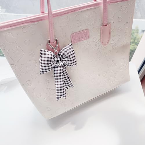 Image of Pink Bow Keychain Bag Charms Y2K Bowknot Plaid Keychains Coquette Aesthetic Purse Handbag Backpacks Charms (Black)