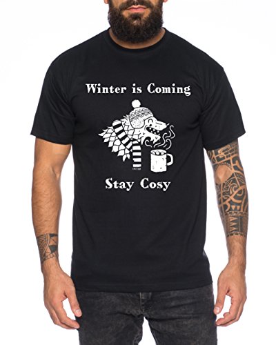 Winter is Coming Stay Cosy Thrones Men's T-Shirt Nerd of Game, Farbe2:Schwarz;Größe2:XXX-Large