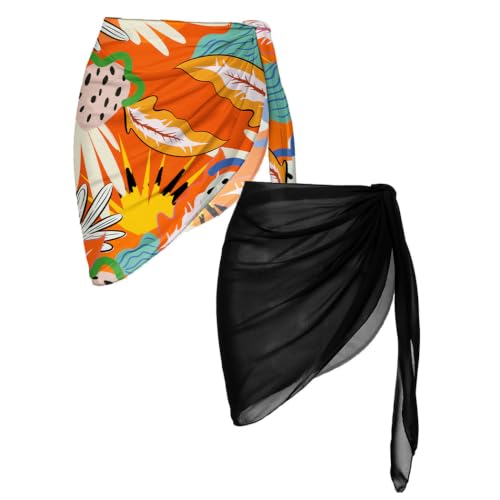 Image of Ekouaer 2 Pieces Women Beach Sarongs Sheer Cover Ups Chiffon Bikini Wrap Skirt for Swimwear S-XXL