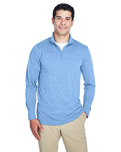 UltraClub Men's Cool & Dry Heathered Performance Quarter-Zip M COLMBIA BLU HTHR