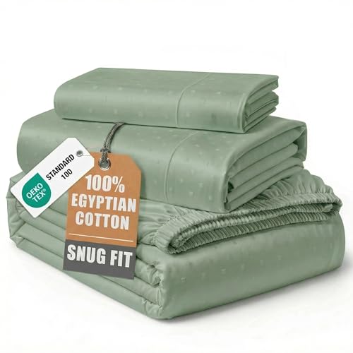 Image of LANE LINEN White Twin Sheets 100% Egyptian Cotton Sateen - Iceberg Green | Twin Size Sheet Set - 3-Piece Set, Ideal For Dorms And Guest Beds, Long-Staple Egyptian Cotton, Guest-Ready Comfort