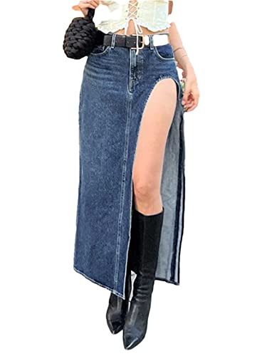 Jupe en jean taille haute fendue pour sublimer la silhouette en taille 44