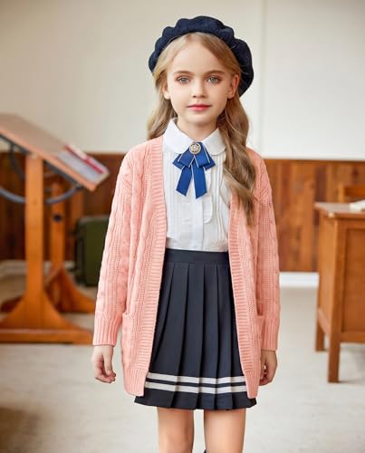 Image of Arshiner Girls Open Front Cardigan Long Sleeve Casual Kids Fall Clothes Solid Thick Chunky Sweater Coat with Pockets