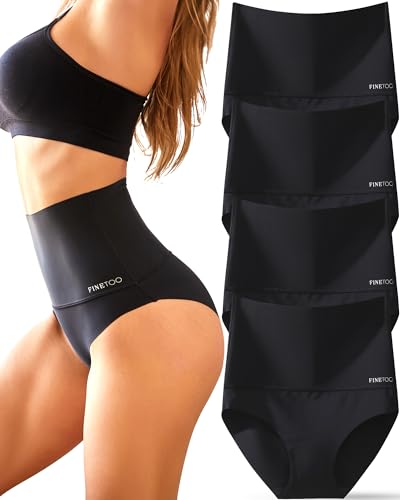 Image of FINETOO Light Tummy Control Underwear Women High Waisted Briefs Plus Size Shapewear Under Dress Ladies Panties S-XXXL