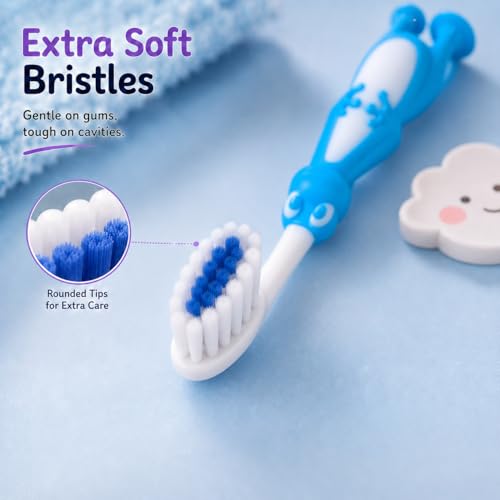 Image of Toothbrush for Kids with Ultra Soft Bristles for Oral Cleaning, Suitable For 2-12 Years Toddlers, Dinosaur Design, Blue, Pack of 1