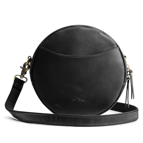 Image of S-ZONE Leather Crossbody Bags for Women Circle Shoulder Round Purse Travel