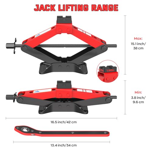 Image of Portable Car Jack 3 Ton, Heavy Duty Scissor Jack for Car, Spair Tire Changing kit with Ratchet Wrench, Tire Jack Kit for Car SUV MPV