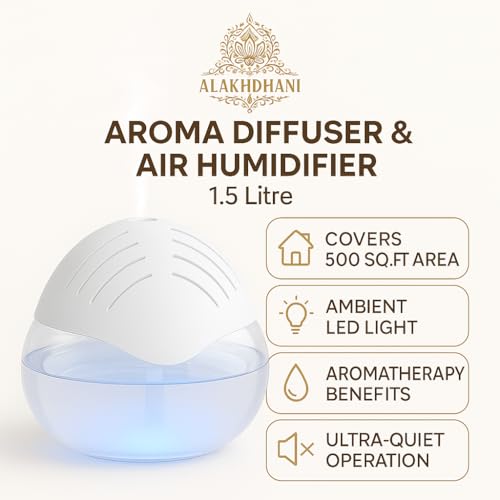 Image of Aroma Diffuser & Humidifier | 1.5L Essential Oil Diffuser | Soothing LED | Includes 2 Free Fragrance Oils (Cool Cat + Surprise) | Perfect for Bedroom, Office, Home, Spa & Aromatherapy