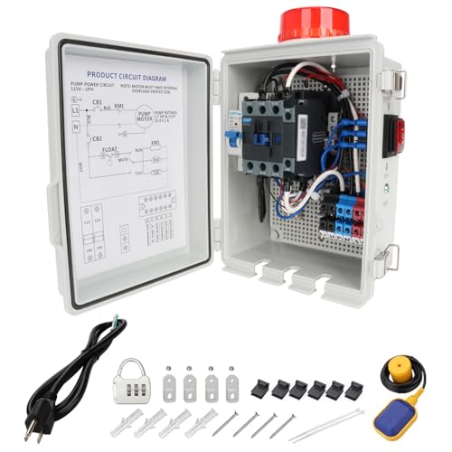 Upgraded Septic Control Panel with Septic Alarm Pump Circuit Breaker 14 AWG Power Cord Float Switch High Water Septic Tank Alarm with Flashing Lights 110 DB Audible for Efficient Warning