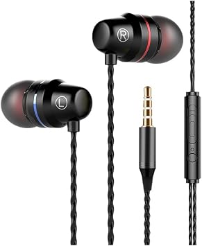 Wired Earphones, 3.5 mm with Microphone, Remote Control, HIFI Sound Quality, Deep Bass, 3.5mm Jack, Volume Adjustment, Noise Canceling, Calls, High Resolution, Clear Calls, Volume Control, Stereo