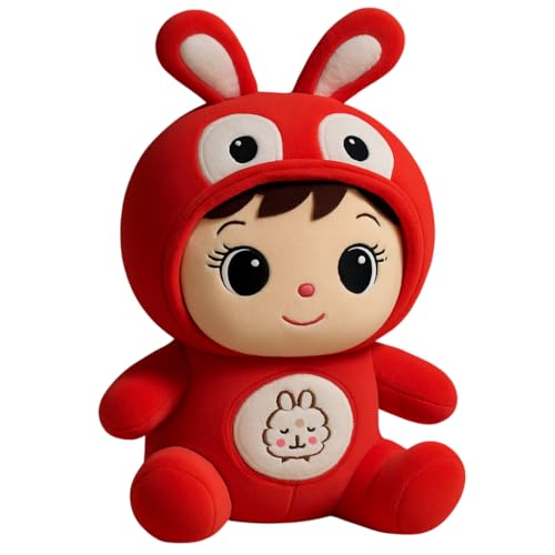 Image of Cute Baby Girl Plush Doll Soft Toy (30 cm, Red) | Soft & Huggable Stuffed Doll for Kids, Toddlers & Girls | Birthday Gift & Bedtime Toy