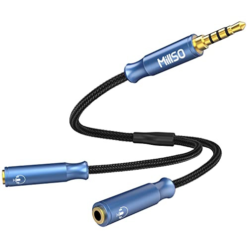 MillSO Adattatore TRRS per splitter per cuffie 3,5 mm con adattatore per jack a Y Cavo per cuffie audio Aux per smartphone, Xbox One, PS4, lettore MP3 e cuffie- [Serie Sea Blue Boy]