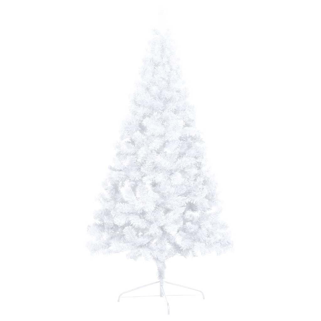 Semi albero di Natale artificiale, 240 cm, bianco, con 150 LED, 1050 punte, con sfere e punta, salvaspazio per parete, decorazione festiva