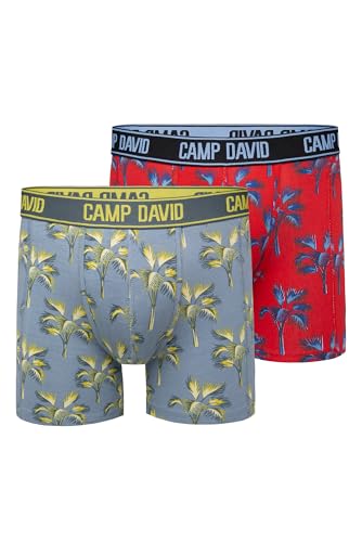 Camp David Herren Boxershorts mit All Over Print, 2er-Pack Surf Grey/Red L