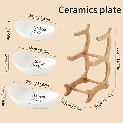 Foto von MINGCASA Obstkorb mit 3 Ebenen, Keramik, natürlicher Bambusständer, Küche, Organizer für Gemüse und Obst ，Ständer Servierteller für Obst, Kuchen, Süßigkeiten (Keramik)