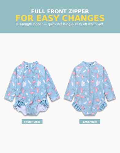 Image of VAENAIT BABY Girls One-Piece Swimsuit, UPF 50+ Long Sleeve Rash Guard, Ruffle Swimwear Infant & Toddler for 0-2 Years